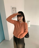 Bran Color Round Knit Cardigan