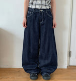 Keldo Stripe Raw Denim Balloon Wide Pants