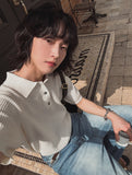 Berna Linen Collar Knit Short Sleeve T-shirt