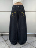 Emil Back Buckle Stitch Raw Denim Wide Pants