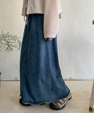 Shuku tassel banding denim long skirt