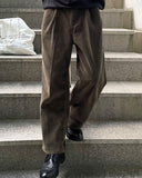 Khaki Brown Corduroy Semi-Wide Pants