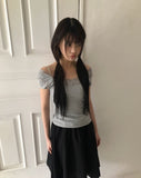 Vucky Lace Square Neck Slim Short Sleeve T-shirt