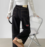 Carpenter Raw Union Jack Patch Stitch Long Wide Denim Pants