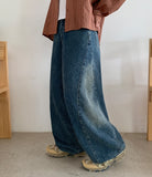 Pemeon cut washed wide denim pants