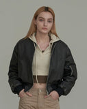 Overfit Washed Crop Leather Bomber Jumper