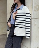 Derons Color Matching Stripe Knit Cardigan Jacket