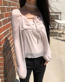 [Muffler Set] Hassen Ribbon Halterneck Puff Blouse Set