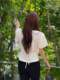 Nahen Round Neck Shirred Puff Blouse