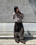 [Fake Layered SET] Chica Kitching Side Two-Button Pintuck Wrap Skirt Wide Long Pants