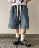 [unisex] Renhi Stripe Banding Denim Bermuda Pants