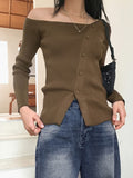 Medic Unbalance One Shoulder Silt Diagonal Button Long Sleeve Knit