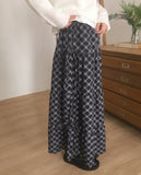 Yubo Vintage Check Ribbon Strap Tiered Long Skirt