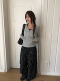 Naron Halter Sleeveless Button V Hood T-Shirt Set