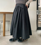 Piru nylon banding shirring long skirt