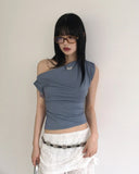 Charba Shirring Unbalanced One Shoulder Sleeveless T-shirt