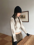 Dual Washing Cable Two-Way High Neck Crop Long Sleeve Knit Zip-Up
