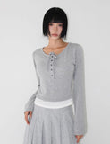 (Brushed Lining) BUTTON STRAP LAYERED TEE