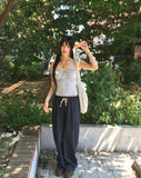 Pookie Linen Stripe Banding Wide Long Pants