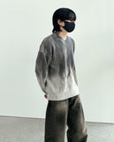 Gray Wet V-neck Knit
