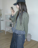 Peg Stripe Color Matching Frill Cardigan