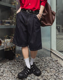 Teddy raw one tuck Bermuda denim