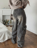 Stopper Washing Wide Cargo Denim Pants