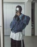 Kanto incision denim two-way quilted flight jumper