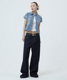 DENIM STUD HALF SHIRT
