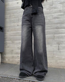 Robe black denim washing wide pants