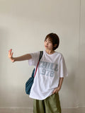 [unisex] Huen Embroidery Print Over Short Sleeve Tee