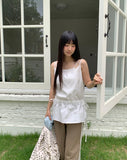 Brew Ribbon Shirring Layered Sleeveless One Piece