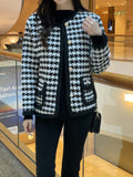 Teshu Color Matching Wing Check Knit Jacket Cardigan