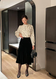 Poche Dot Velvet Tie Brushed Blouse