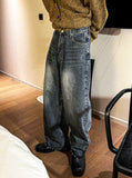 Washed point cut denim pants
