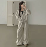 Fleece High-Neck Zip-Up Two-Way Balloon Wide Sweat Suit Set Two-Piece