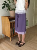 Haya Embossed Floral Layered Banding Midi Skirt