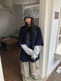 [Fake Layered] Dorin Overfit Layered Lettering Color Matching Long Sleeve T-Shirt