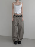 Poble Embroidered Patch Rivet Cotton Pants