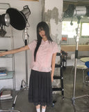 Riffen Pintuck Frill Short Sleeve Shirt