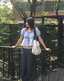 Nui Dot Strap Color Matching Short Sleeve Blouse