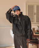 Saint High-Neck Unbalance Leather Jacket