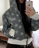 Newzing Star Color Matching Crop Long Sleeve Hood Zip-Up