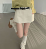 Thick Wool Basic A-Line Belt Set Skirt Pants