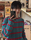 [LANARCH] Frayed Cable Stripe Sweater