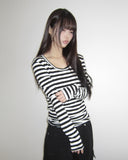 Juka Striped U-Neck Long Sleeve T-Shirt