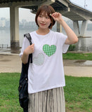 Donteco Heart Check Patch Short Sleeve T-shirt