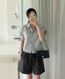 Rudelin Stripe Seersucker Shirring String Shirt