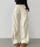 Corduroy Hem Snap Folding Cut Long Wide Pants