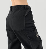 Waist Strap Low Waist Pocket Shirring Pin Tuck Wide Bootcut Pants